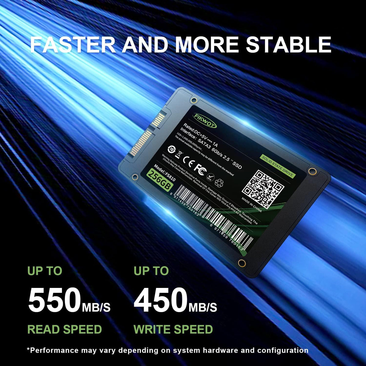 FS810 256GB SSD, 2.5" SSD SATA III 6Gb/s, Solid State Drives, Up to 560MB/s, 3D NAND TLC Flash, Internal SSD for Desktops and Laptops(Black)