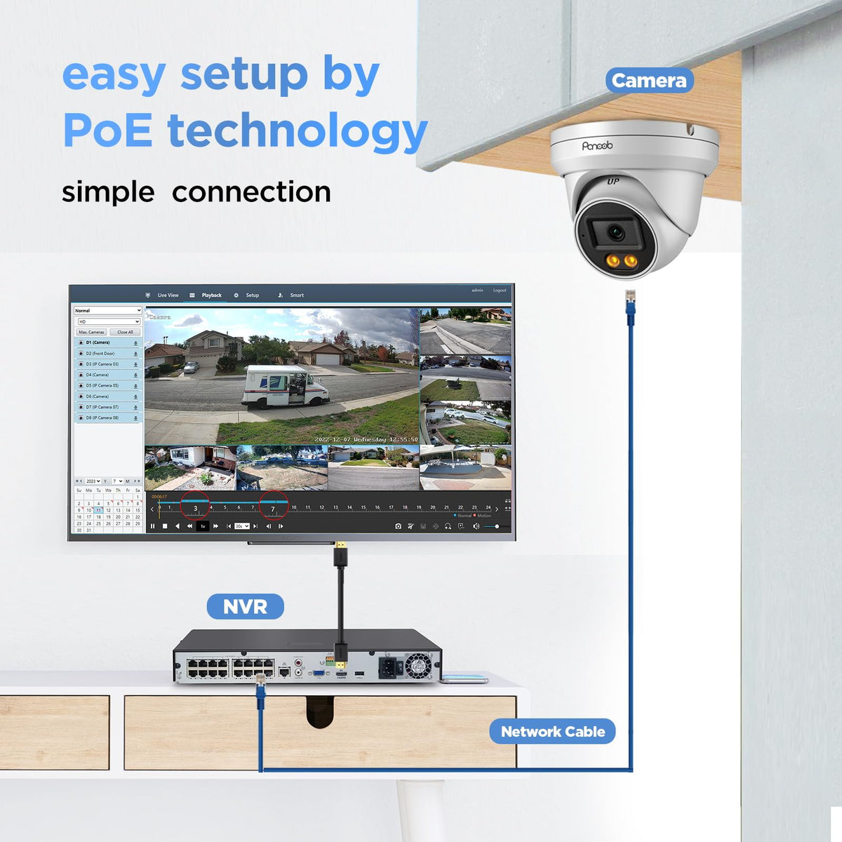 PANOOB 16 Channel Security Camera System 4K, 12x 8MP Wired IP Dome PoE Camera, Spotlight Color Night Vision, Human Vehicle Detection, Built-in Mic