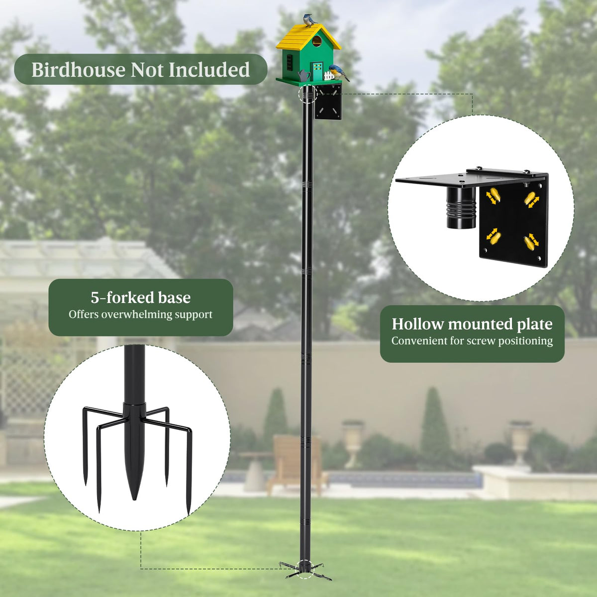 79-Inch Birdhouse Pole Stand, Heavy Duty Metal Bird House Mount with Ground Stake Base, Multi-Section Outdoor Pole for Birdhouses, Feeders & Garden