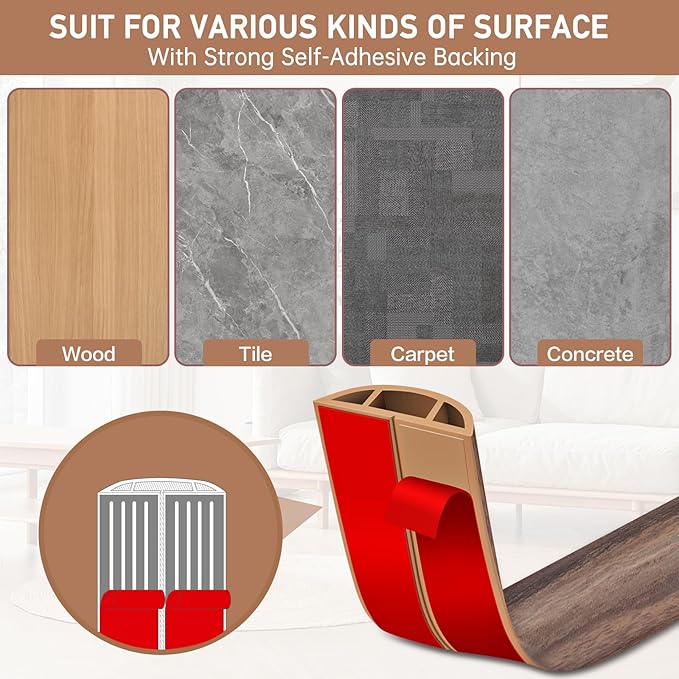 Floor Cord Cover Self Adhesive Cord Hider Floor Extension Cord Covers for Floor Power Cord Protector Cable Management Prevent Cable Trips Cable Cavity 0.47" W x 0.27" H (Smoked Brown Wood, 3.3Ft)
