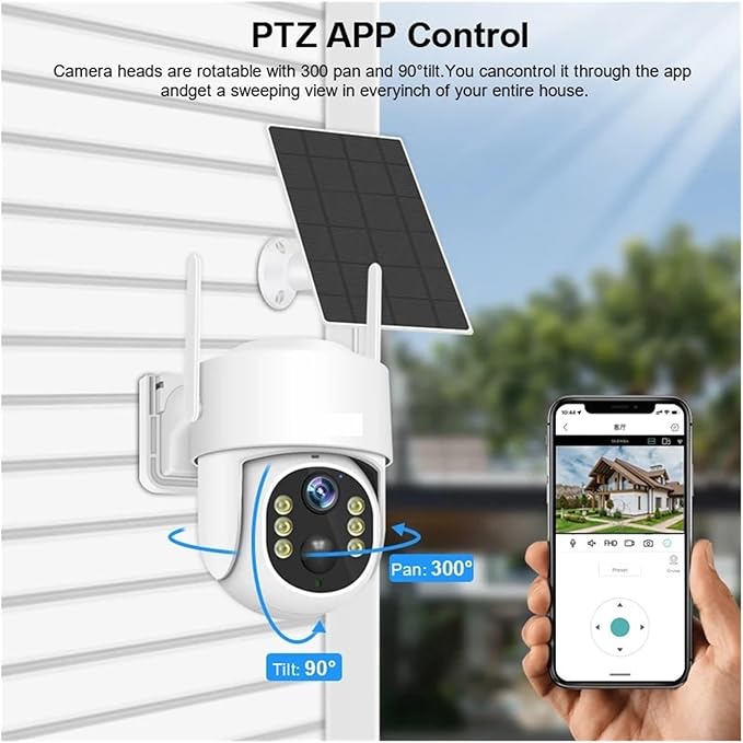 Solar Panel PTZ IP Camera WiFi 4MP 4G Video Surveillance Security Protection Built-in Battery Long Time Standby(4MP WiFi and 64G SD)
