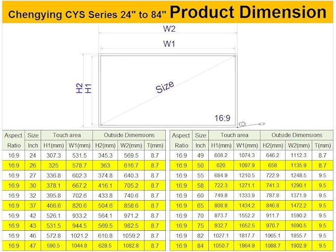 Chengying 84 inch Multi-Touch 10 Points Infrared Touch Frame - IR Touch Panel - 84 Infrared Touch Overlay - USB Interface - HID Compatible