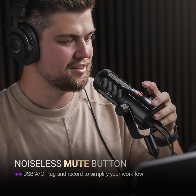 FIFINE Podcast Microphone USB/XLR Vocal Dynamic Microphone for Streaming Recording Broadcast Content Creator Studio Microphone for PC with Mute Button Headphone Monitoring-AmpliTank TANK6