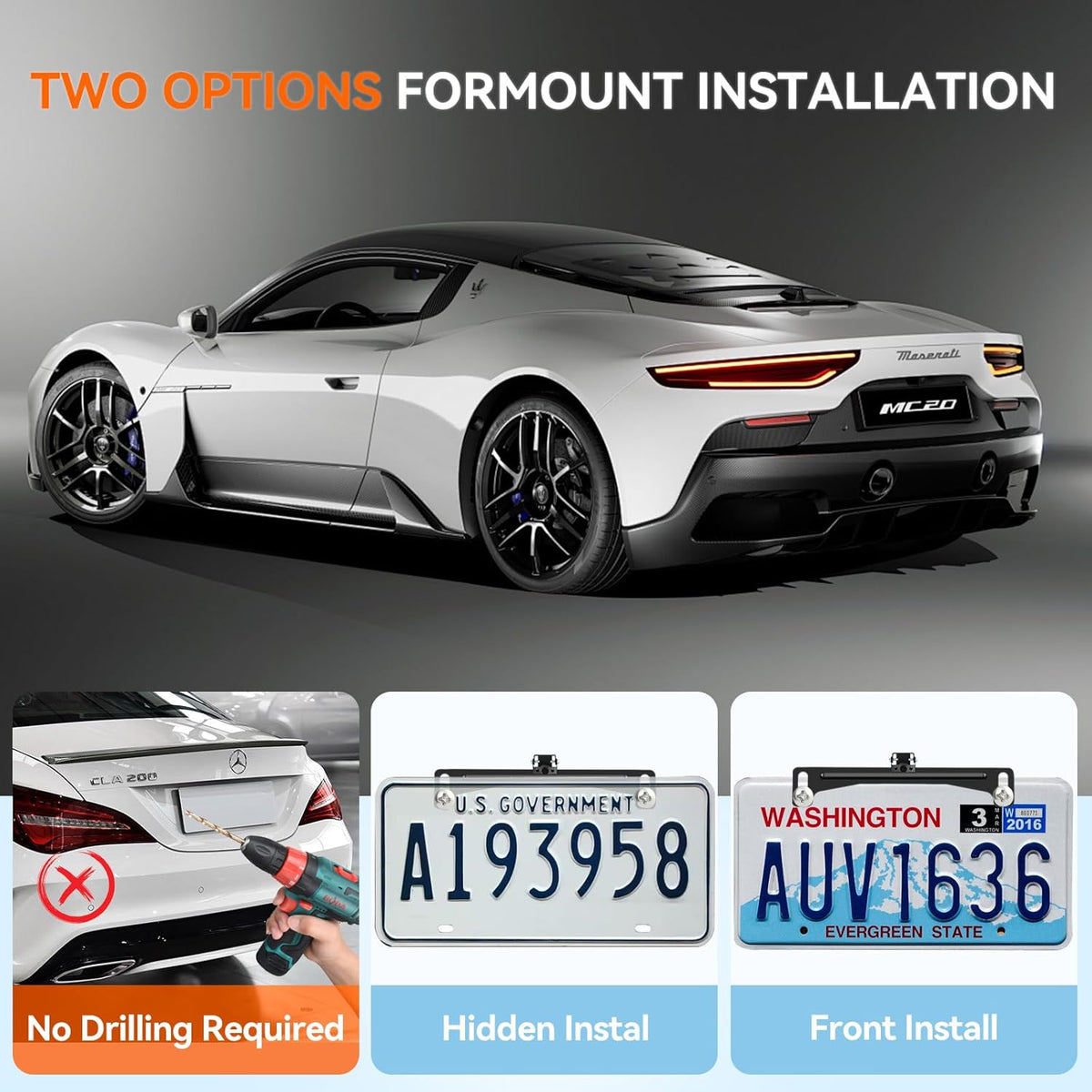 Fnysmkv Universal Rear View Camera License Plate Bracket, Upgraded Anti-Rust Paint Full Stainless Steel Backup Camera