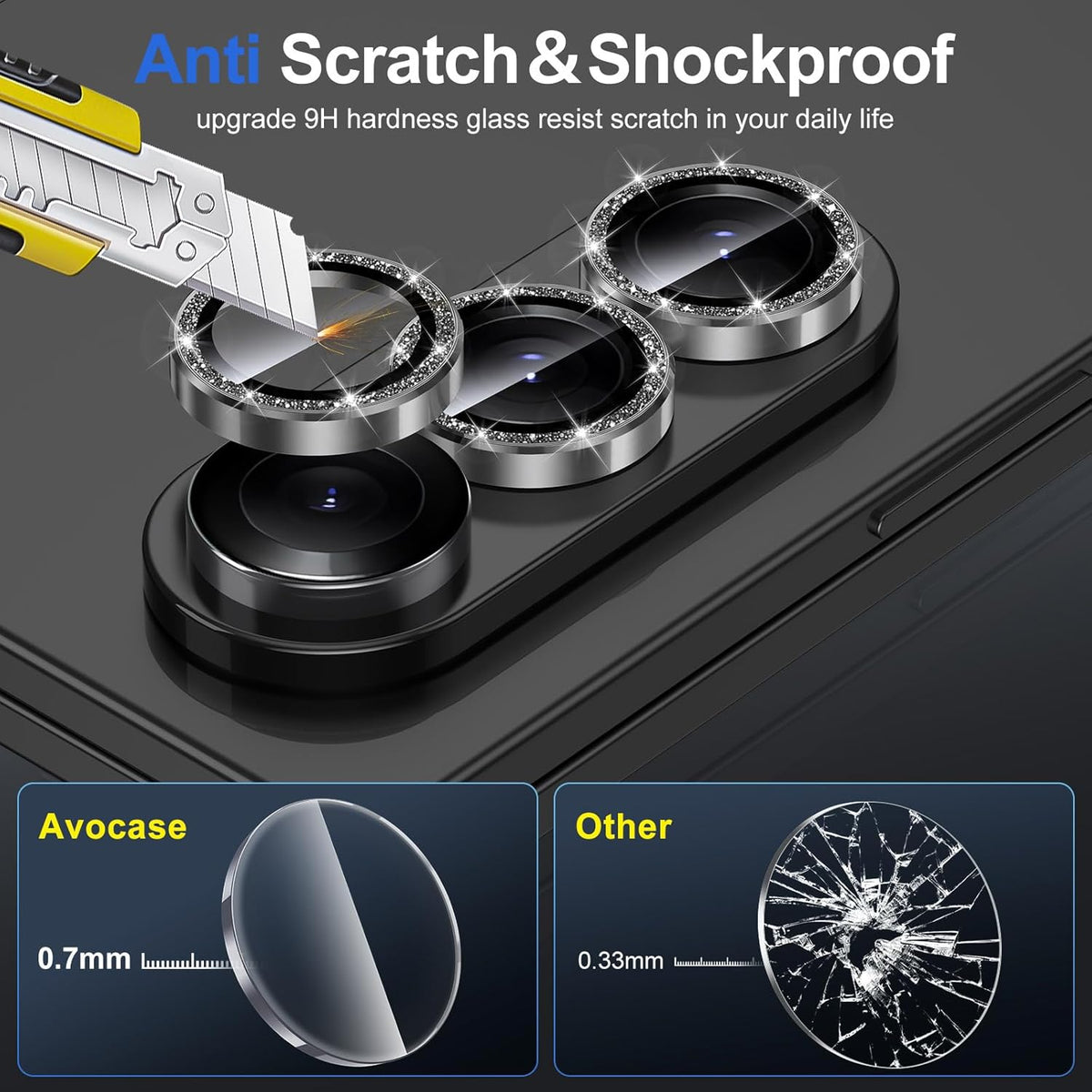for Samsung Galaxy Z Fold 7 Camera Lens Protector, Individual Metal Ring Tempered Glass Lens Cover, [Strong Adsorption] Scratch Resistant Ultra-Thin HD Clear Lens Cover, 1 Set-Black Sparkly