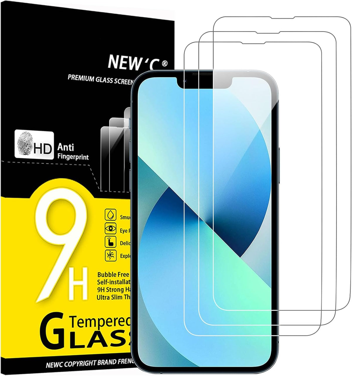 NEW'C 3 Pack Designed for iPhone 13 Mini Screen Protector (5.4"),Enhanced Tempered Glass Protection, Case Friendly Anti Scratch Bubble Free Ultra Resistant