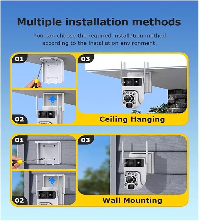 4K 60X Optical Zoom 4G Solar Camera Dual Screen Outdoor WiFi PTZ PIR Detection Human Auto Tracking CCTV Cameras(White 60X WiFi 32GB)