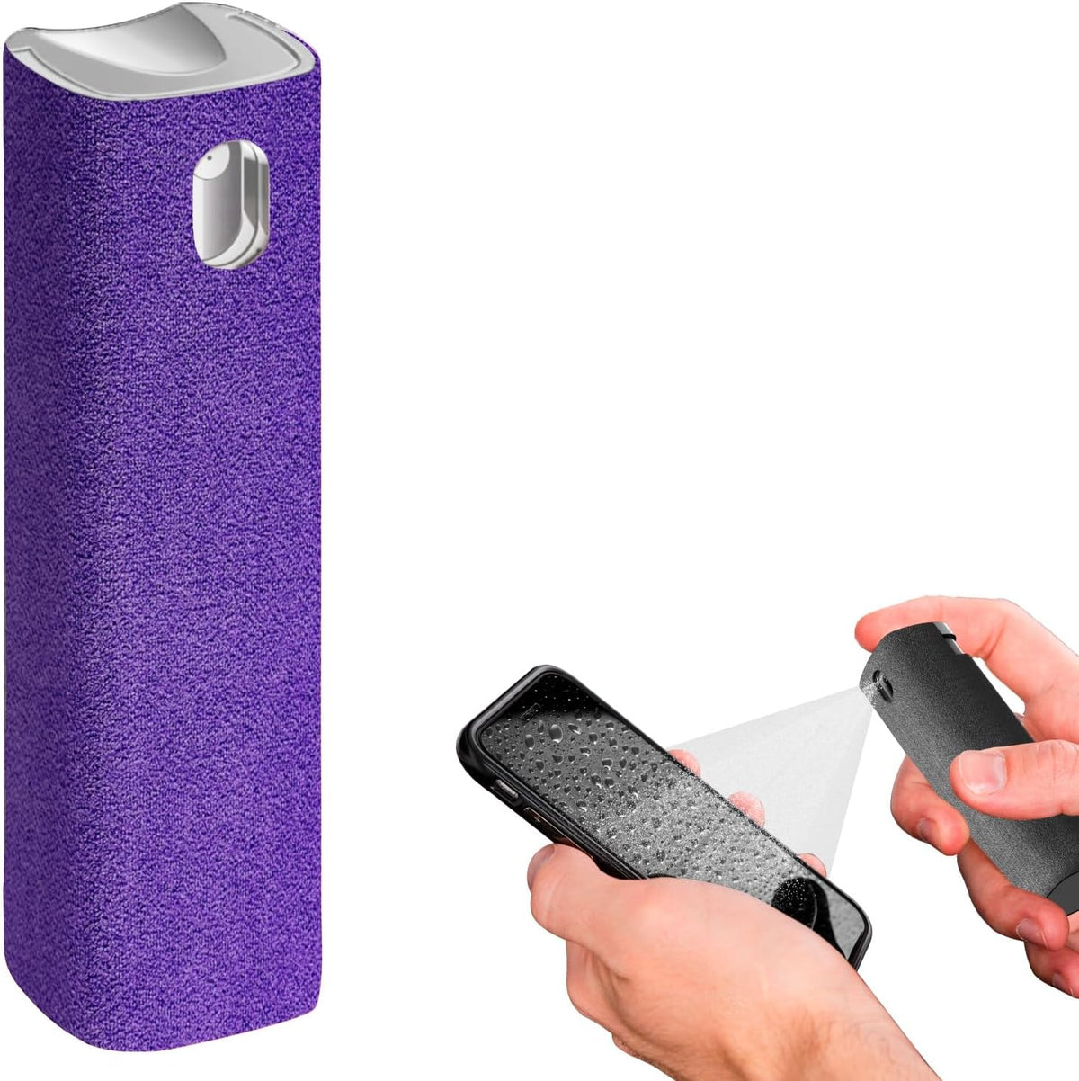 Mini Screen Cleaner Spray – Finger Proof Screen Cleaner for Smartphones, iPads, MacBooks, Laptops, Car Screens, Touchscreens – 3in1 Mist Cleaner, Microfiber Cloth and Protective Cover -Purple