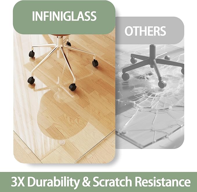 Tempered Glass Chair Mat 55x36 – Ultra-Clear Office Chair Mat for Hardwood Floors &amp Low-Pile Carpets – Heavy-Duty 0.2 Scratch-Resistant Surface with Non-Slip Pads – Supports 1000 lbs