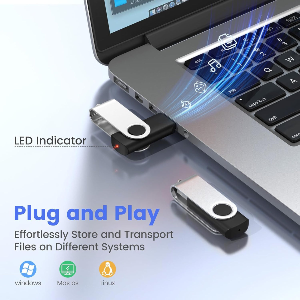 ABLAZE Flash Drives 2GB 20 Pack, USB 2.0 Thumb Drive Bulk with Lanyards Swivel Memory Stick U Disk 2GB Pendrive USB Pack (Black)