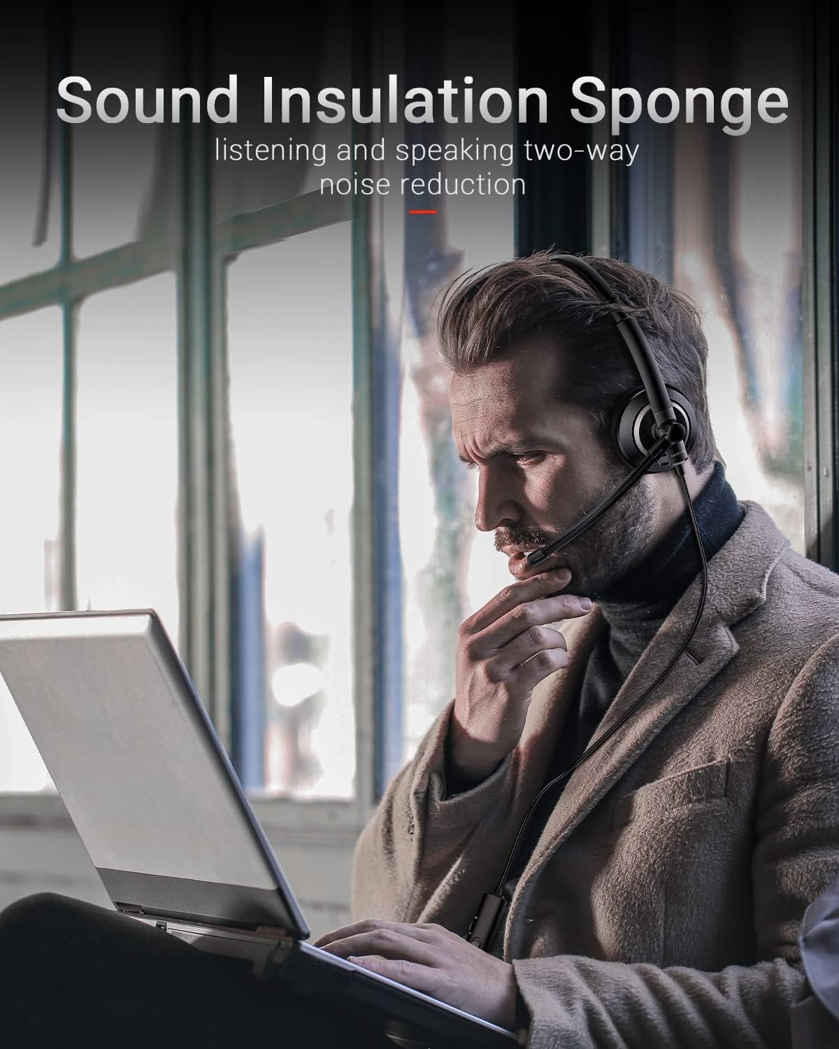 Wired Headset with Microphone for PC Laptop - 3.5mm Jack On Ear Headphones with Noise Cancelling Microphone for Boom Skype Webinars, in-line Control,Comfortable