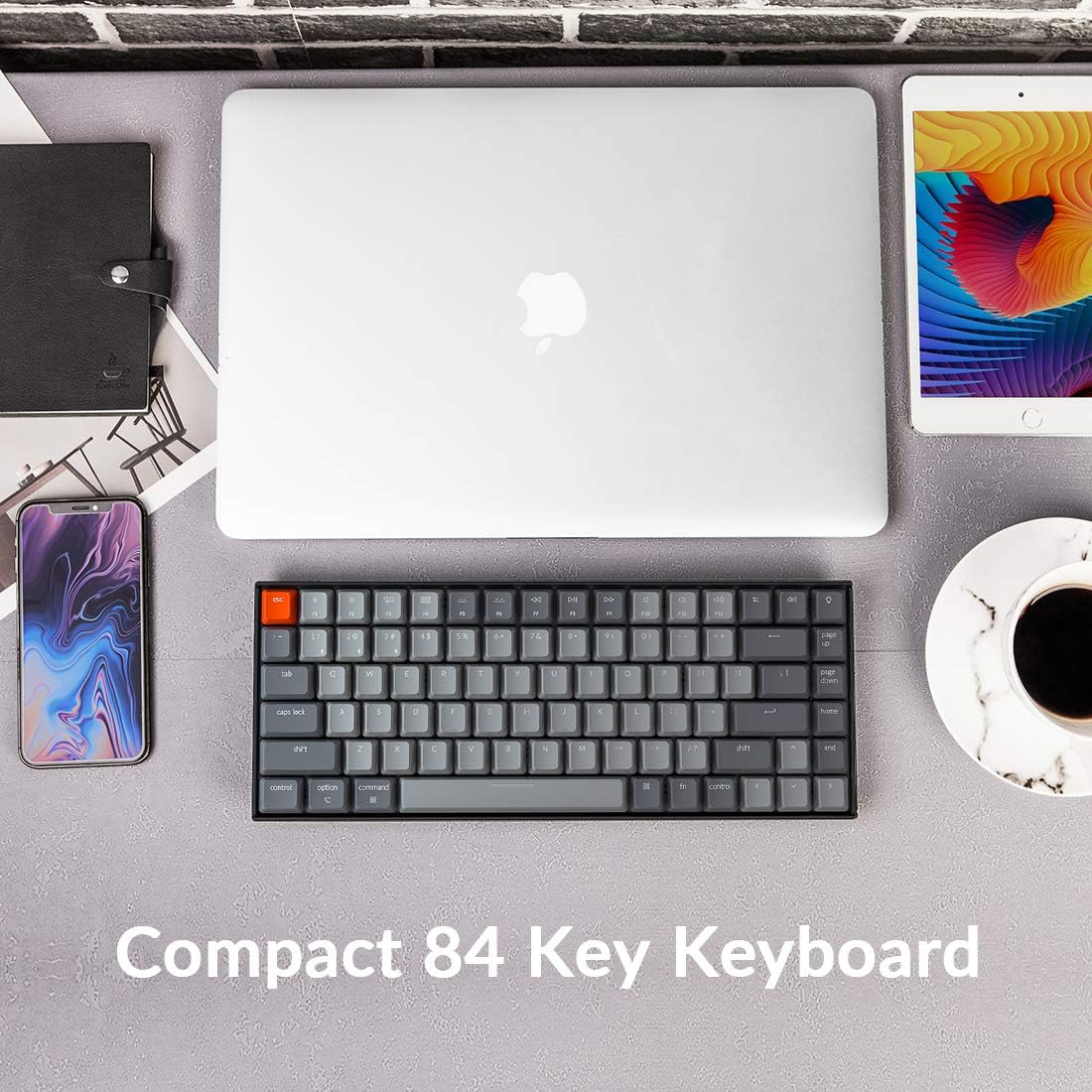 Keychron K2 75% Layout Bluetooth Wireless Mechanical Keyboard K Pro Brown Switch/White LED Backlit/USB C/Anti Ghosting/N-Key Rollover, 84 Keys Gaming Keyboard for Mac Windows-Version 2