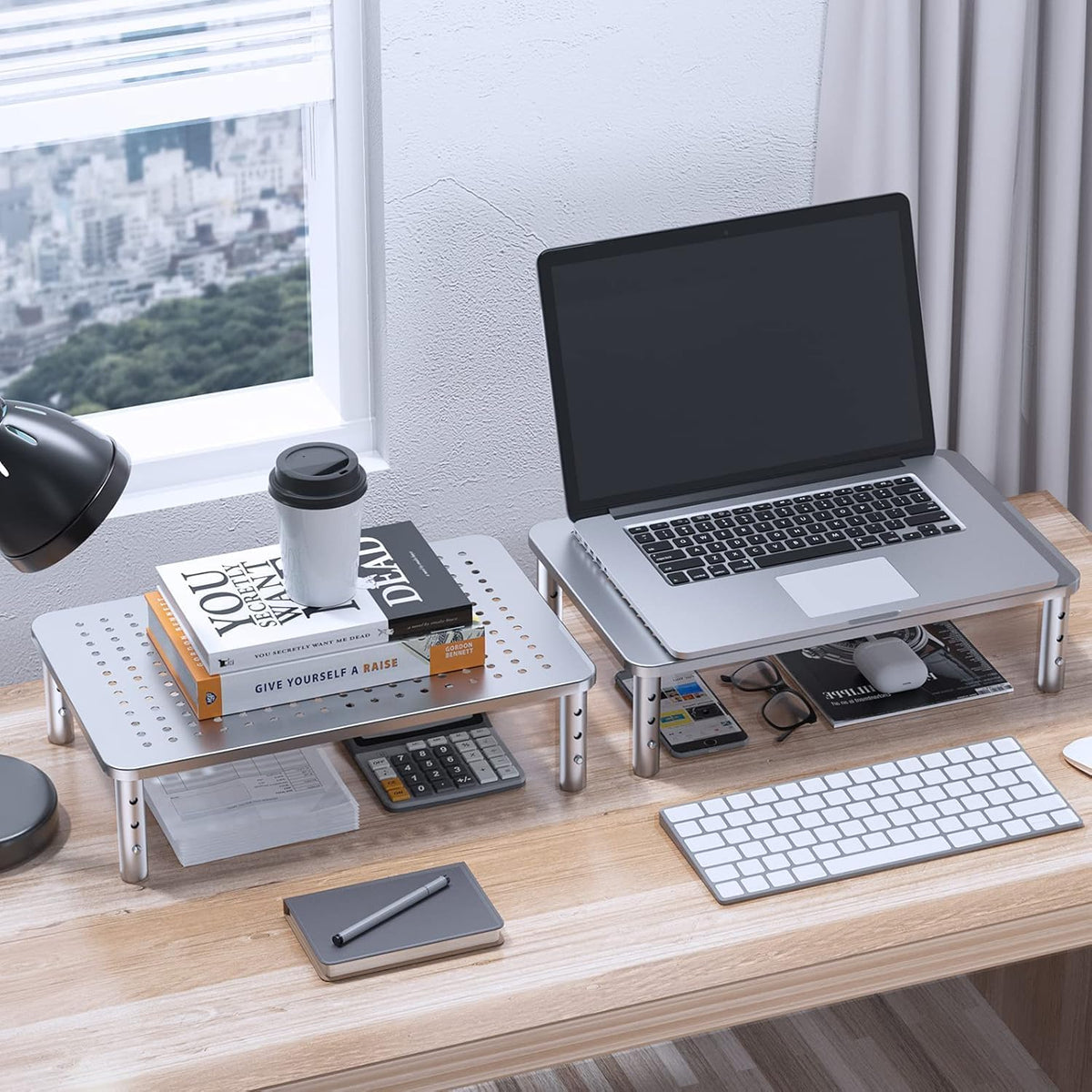 3 HUANUO Monitor Riser - Height Adjustable Stand for Laptop, Computer, iMac, PC, Printer, Desktop Ergonomic Metal