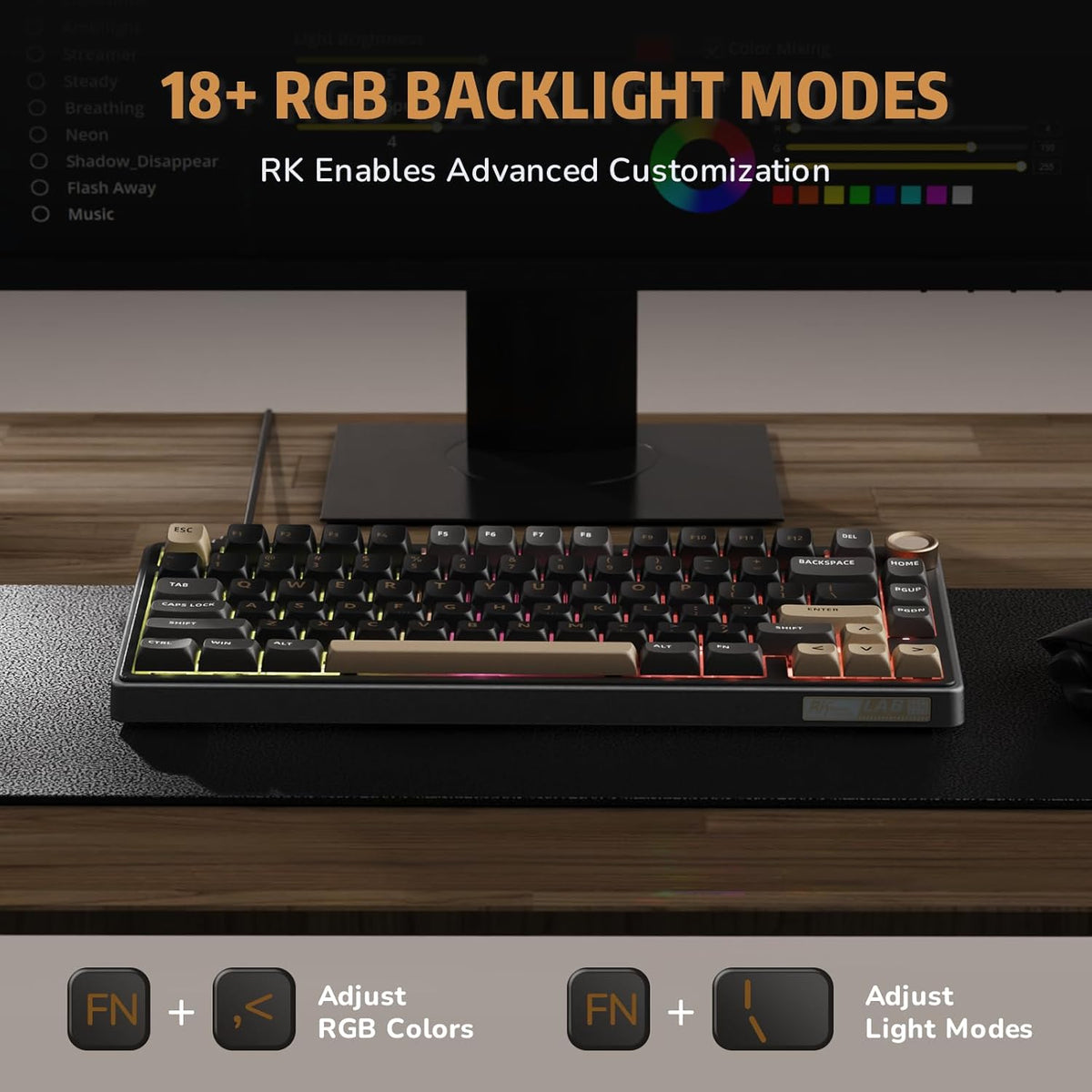 RK ROYAL KLUDGE R75 Wired Gaming Keyboard with Volume Knob, 75% Mechanical Gaming Keyboard Custom Gasket Mount with MDA Profile PBT Keycaps, QMK/VIA, Hot Swappable Silver Switch, Black