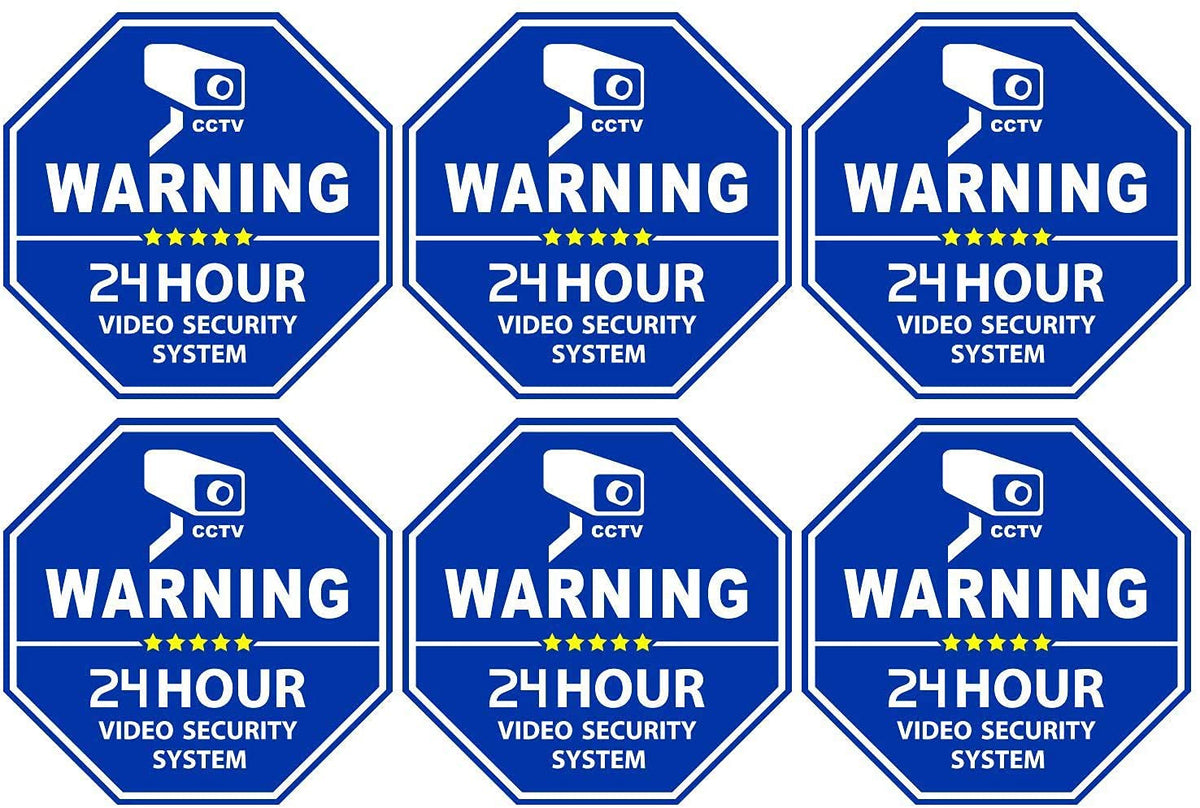 WSQ 6-Pack CCTV Video Surveillance in Vehicle Vinyl Sticker Decal-3.3 X 3.3 Inch Security Door & Window Stickers, Blue Octagon-Shaped, Indoor
