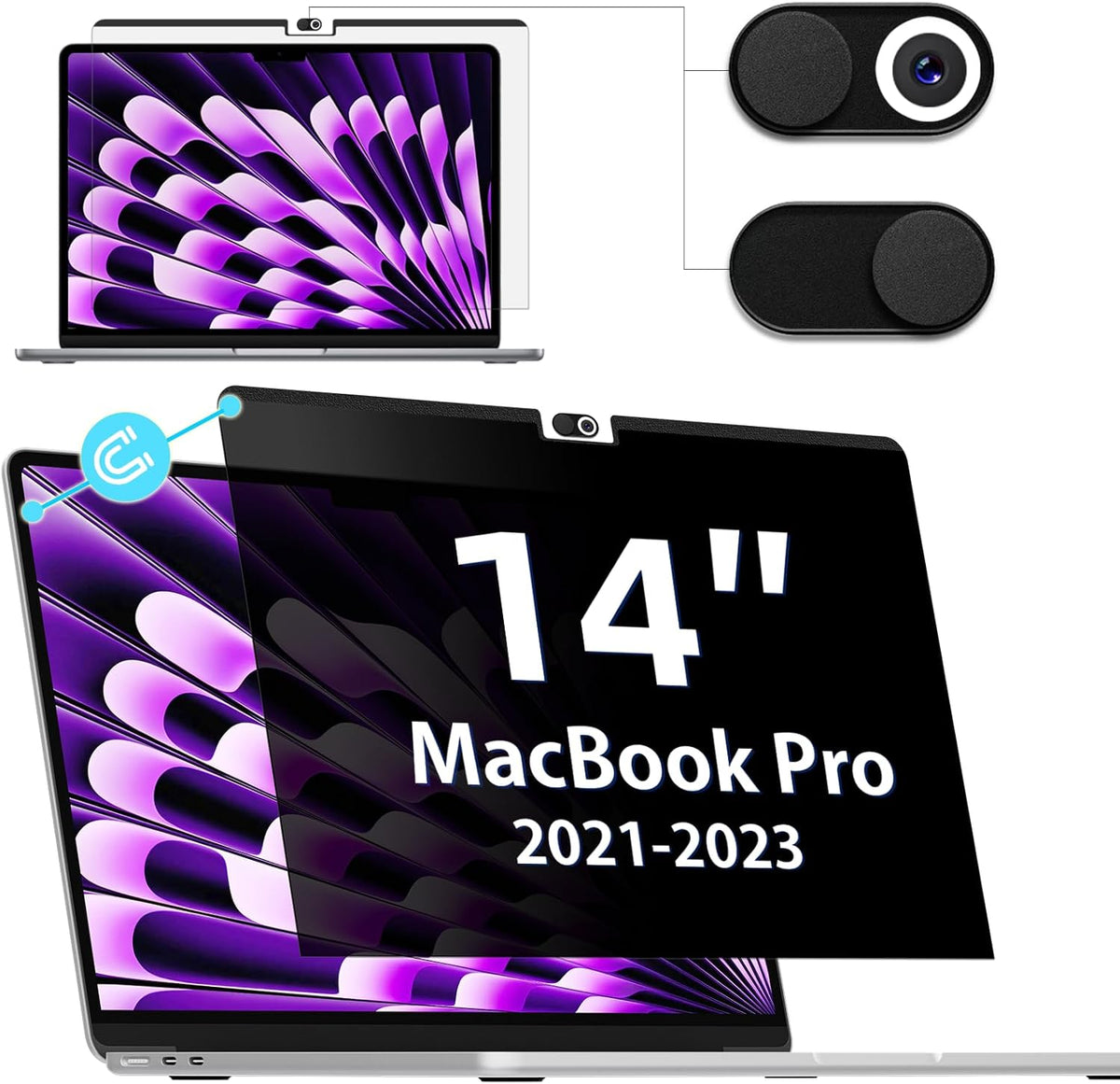 Privacy Screen MacBook Pro 14 Inch (2021-2023, M1, M2, M3-A2918 A2992 A2442 A2779), Magnetic Removable Matte Anti Blue Light Glare Filter 14in Privacy Screen Protector Compatible with Mac Pro 14.2"