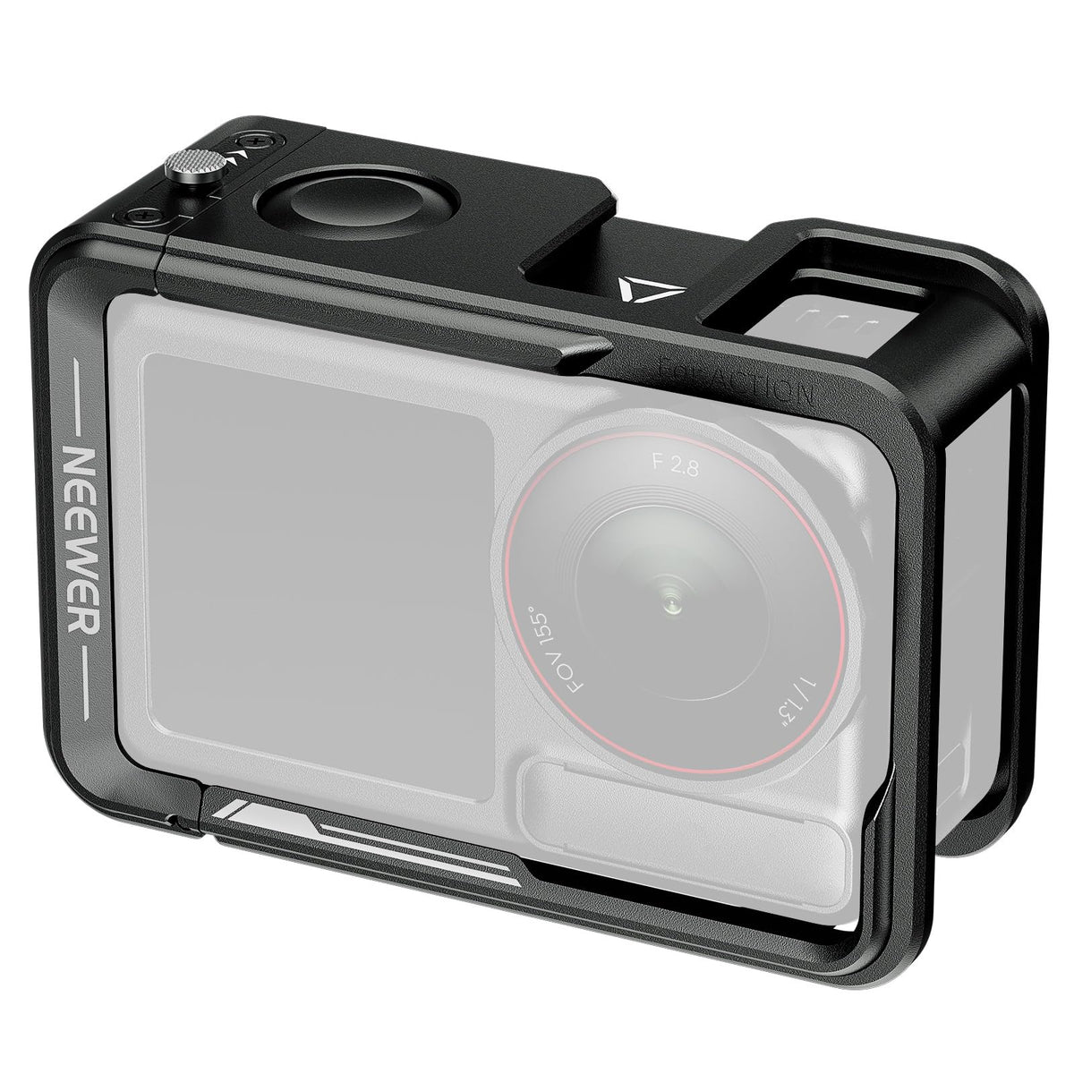 NEEWER Action Camera Cage for Osmo Action 5 Pro / 4/3, Protective Metal Video Rig with Cold Shoe, 1/4" Thread, Shutter Button Compatible with DJI Mic