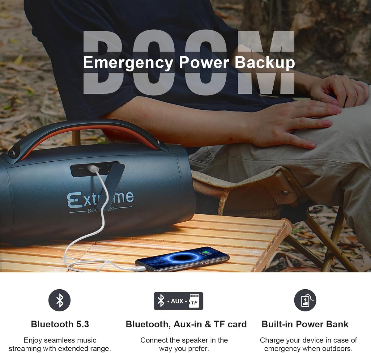 DOSS Extreme Boom+ Outdoor Bluetooth Speaker with 100W Stereo Sound, Extra Bass, 20H Playtime, Party-Sync LED Lights, Built-in Power Bank, IPX6 Waterproof Speaker for Camping, Pool, Beach, Yard