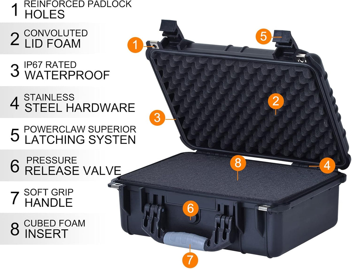 MEIJIA Portable All Weather Waterproof Camera Case With Foam,Fit Use of Drones,Camera,Equipments,Pistols,15.98x12.99x6.85inches