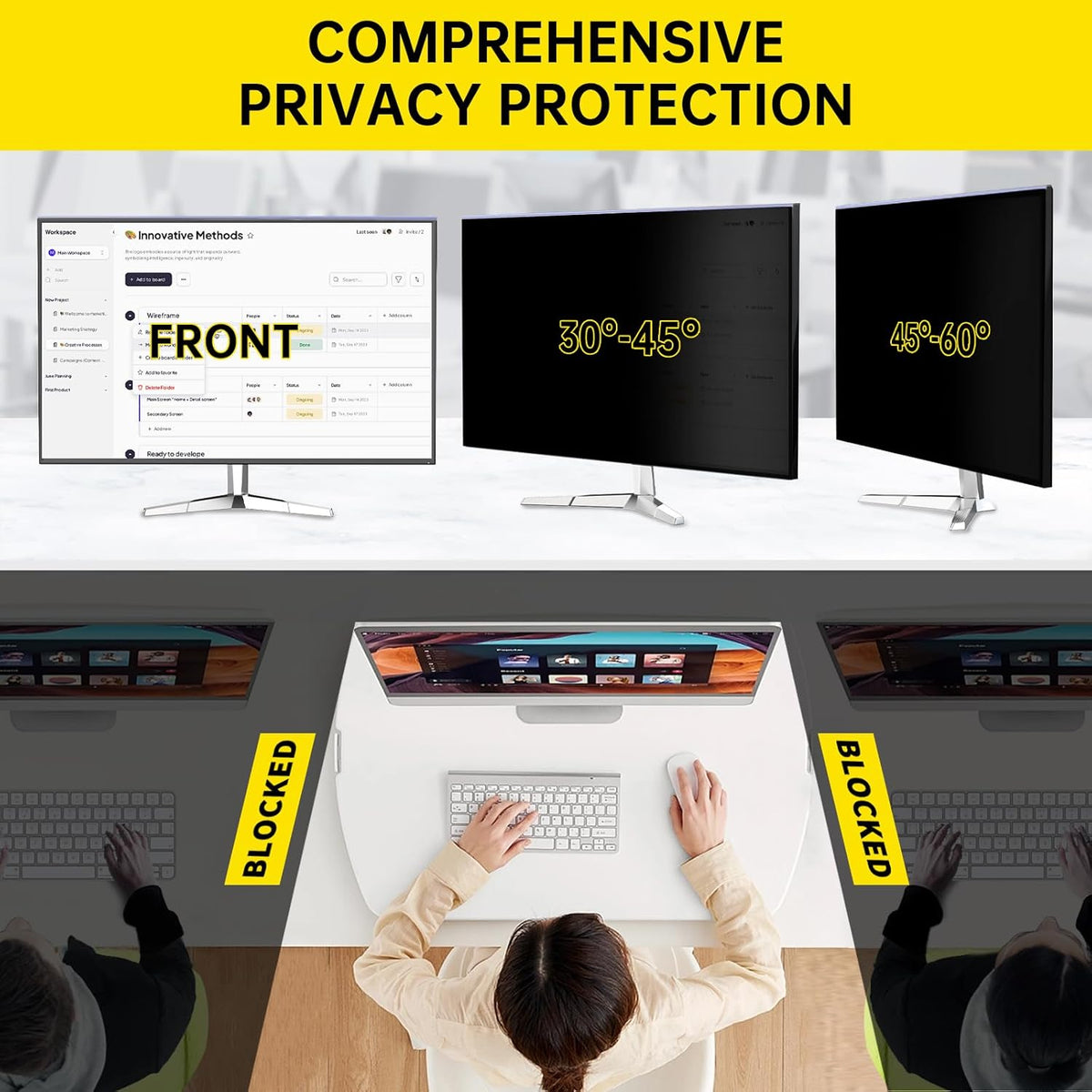 32 Inch Privacy Screen for 16:9 Computer Monitor, Anti-Blue Light Monitor Privacy Screen Filter, Anti-UV Computer Shield, Hanging Type