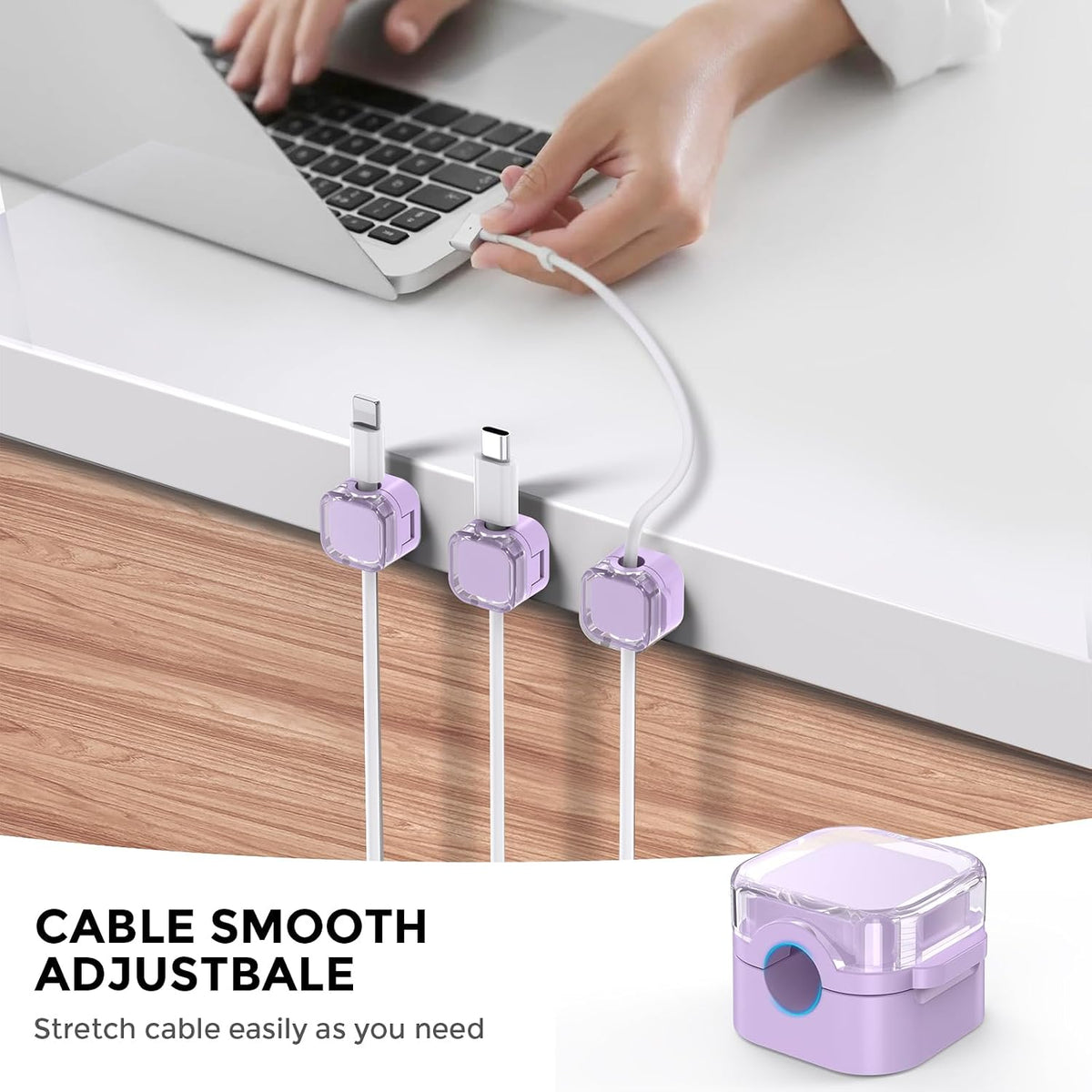 AHASTYLE 6 Pack [1s Magnetic Cable Organizer Lock] Cord Holders Clips Strong Adhesive Cord Keeper [Smooth Adjustable]