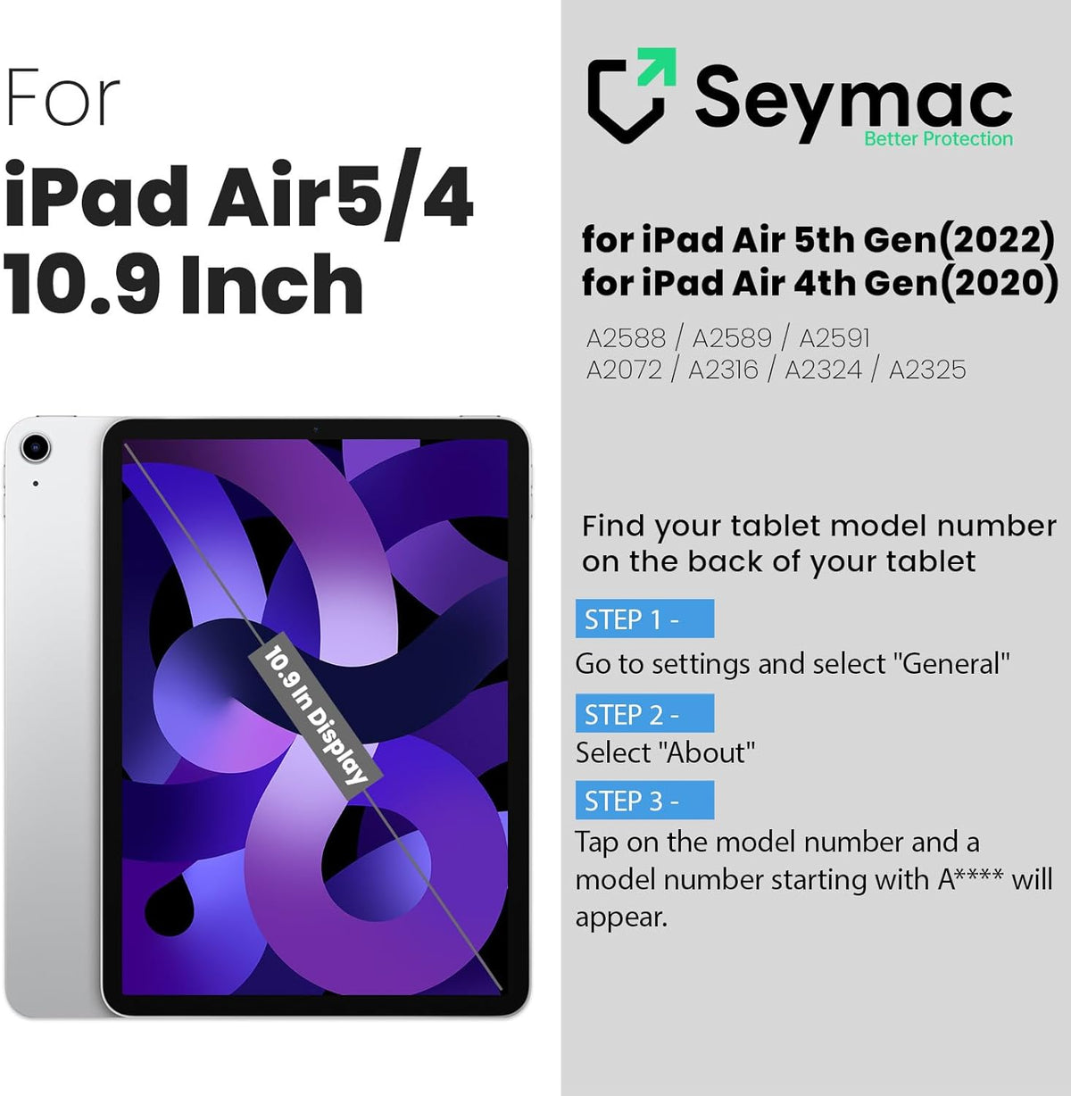 SEYMAC for iPad Air 5th/ 4th Generation Case 10.9", Full-Body Shockproof Protective Case with Screen Protector, Rotating Stand/Handle/Shoulder Strap/Pencil Holder for iPad Air 5/ Air 4, Colorful/Blue