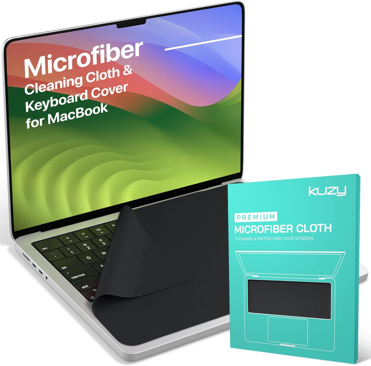Kuzy Premium Microfiber MacBook Screen Cleaner and Keyboard Protector - Anti-Imprint Laptop Cleaning Cloth for MacBook Pro 16" and MacBook Air 15", Scratch-Free, 13 x 8.5 inches, 1 Pack - Black
