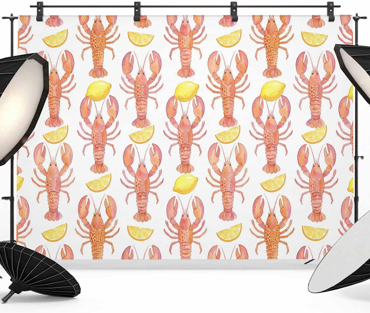 Hokiten Summer 12x8 Backdrop for Photography, Coastal Lobster Brushed Microfiber Fabric Backdrop Curtain for Photo