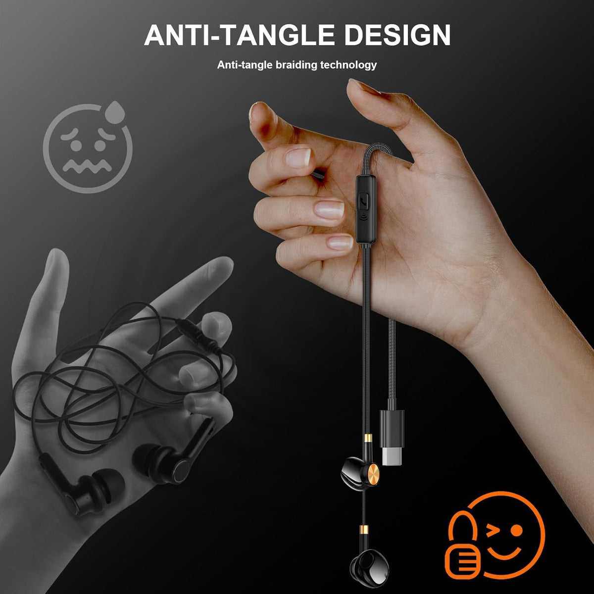 USB C Headphones Earbuds 3 Pack - USB C Earphones Noise Isolating, in-Ear Type C Ear Buds Wired with Microphone Heavy Bass Compatible with Phones, Android and Other Interfaces (Type C)