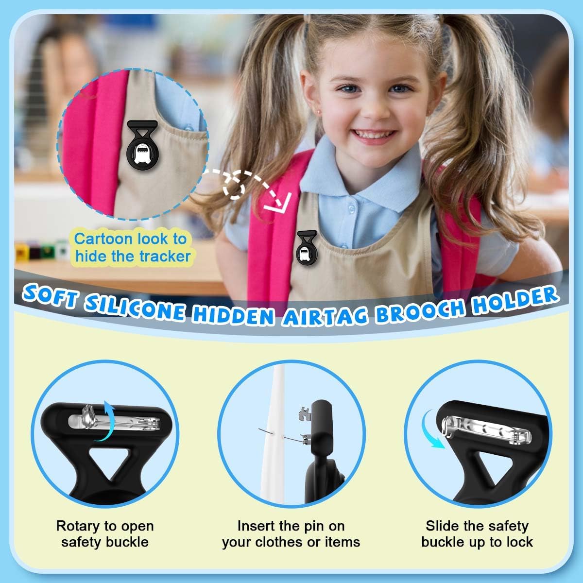 [2in1] for AirTag Bracelet & AirTag Holder with Pin - Kids Airtag Case and Kids Air Tag Bracelet Waterproof Air tag