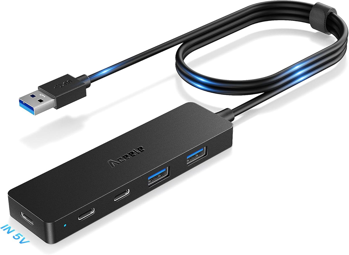 Aceele 3.0 2 2 4 4ft USB Hub Splitter with USB-C and USB-A, Ports Ultra-Slim Multiport Expander Adapter with Extension