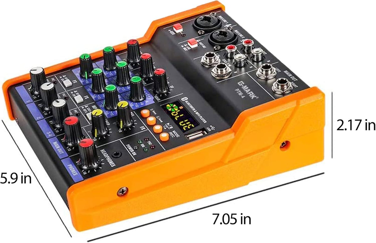 G-MARK Analog Mixer Audio 4 Channel DJ Audio Mixer Bluetooth Studio Karaoke For PC Live Performance KTV Home Stage Music Effects Sound Card Protable Mixing Console