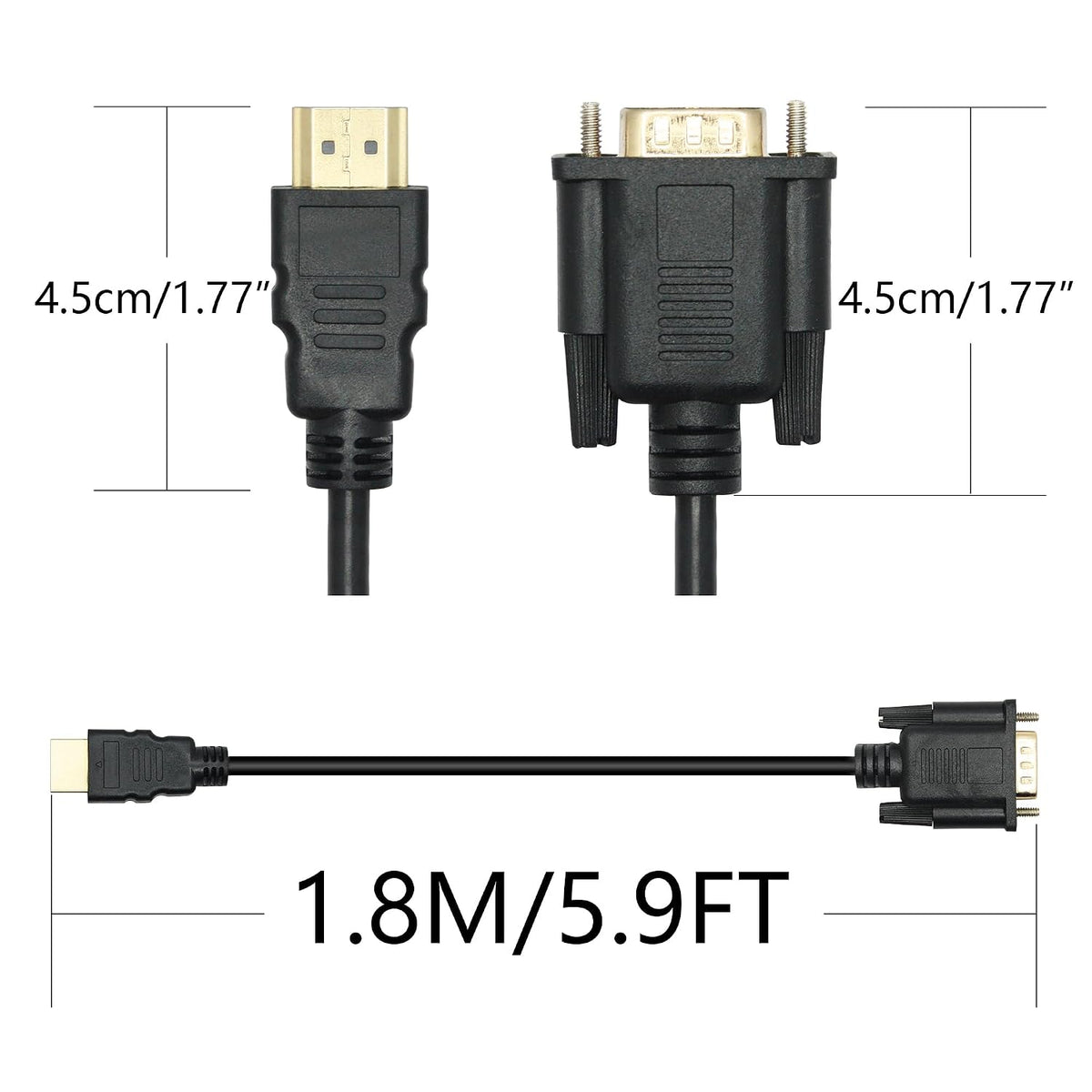 5.9FT, 1080P HDMI to VGA Adapter Cable Gold-Plated HDMI Male to VGA Male High-Definition Video Converter, Used