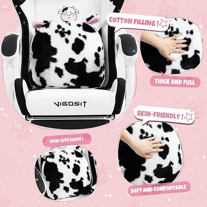 Gaming Chair Cute with Cat Ears Paw Lumbar and CushionErgonomic Computer Chair with FootrestReclining PC Game Chair for Girl Computer Chair 300lbs for Adult (Black&ampWhite)