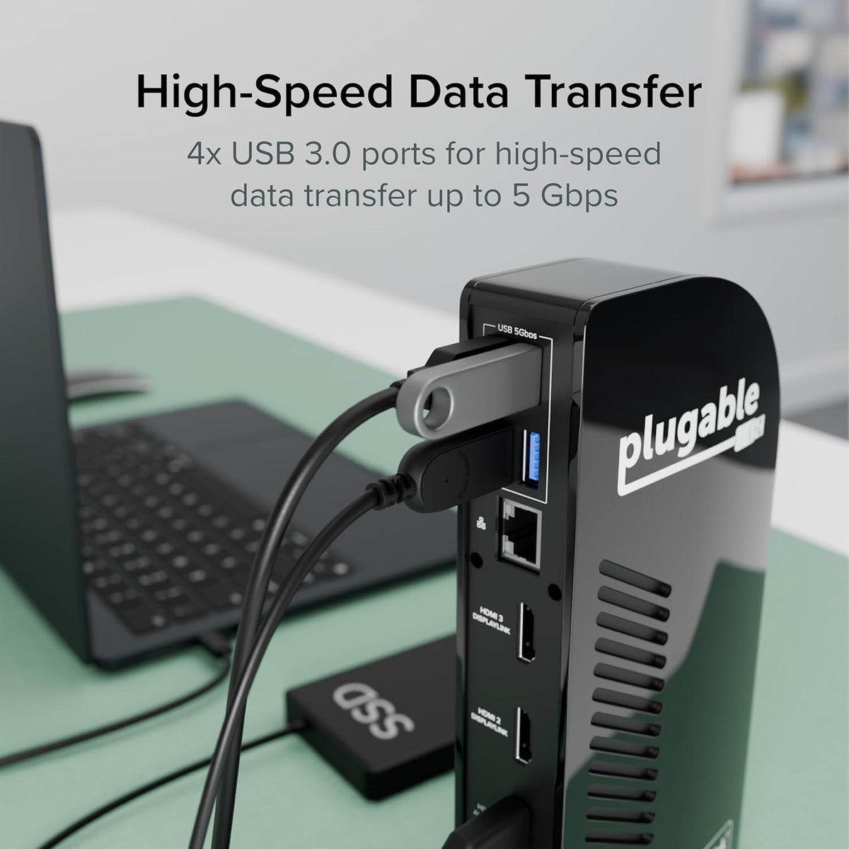 Plugable USB-C Triple Monitor Docking Station: 13-in-1 Laptop Dock with 100W Charging for Mac (DisplayLink Driver Required), Windows, Chrome, 3 HDMI, Gigabit Ethernet, SD, USB-C 20W, 4 USB - UD-ULTCDL