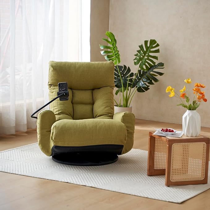 Floor Gaming Chair – 5-Position Adjustable 360° Swivel Folding Sofa Chair with Armrests Cushion-Padded Chaise Lounge for Teens &amp Adults (Green)