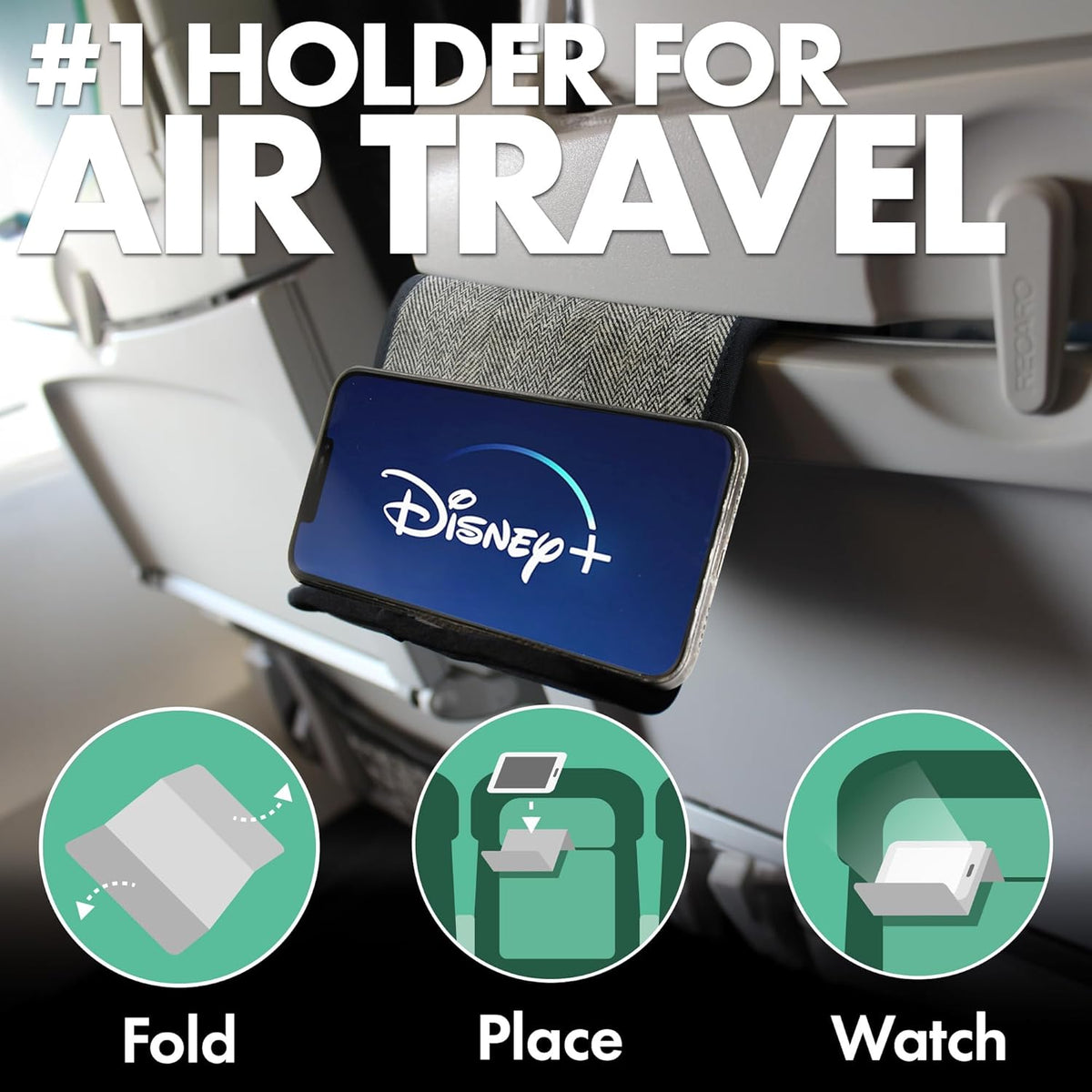 Folden Phone & Tablet Holder Stand 9x5” – Flexible Stand for Flying, Traveling, in-Flight, Zoom Video Calls, Books – Airplane Travel Essential, Compatible with iPhone, Android, Kindle (Tweed)