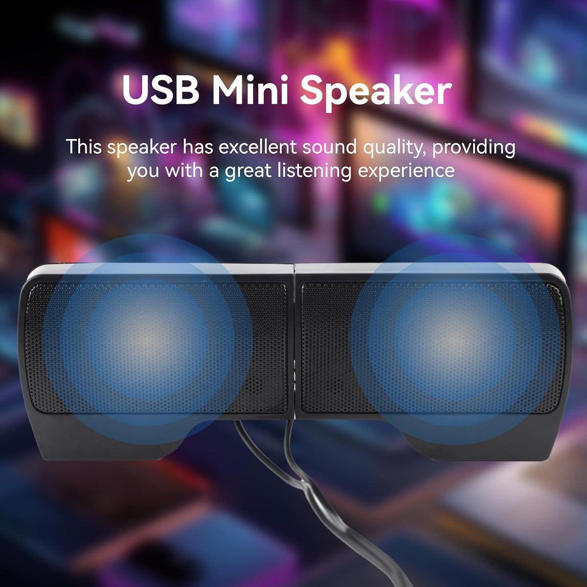 HERCHR 2W+2W 4 3.5mm Computer Speakers for Desktop PC, USB Plug-in, Wired Laptop Soundbar Speakers, Detachable Mini