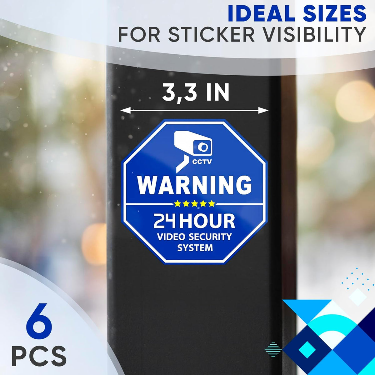 6 3.3 3.3 Security Camera Stickers Pcs for Doors and Windows - x in Warning Surveillance Decals, Self-Adhesive Hexagon
