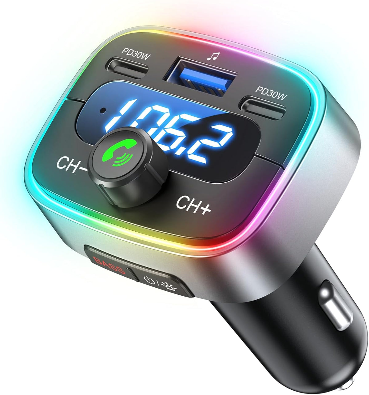 HUNDRUP 5.4 60W Player,7 Bluetooth Car Adapter Charging USB Bluetooth Adapter for Car,Wireless Fm Transmitter