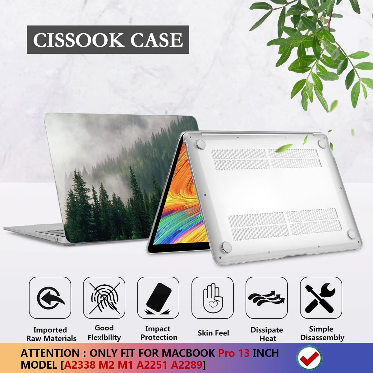 CISSOOK Compatible with MacBook Pro 13 inch Case M2 A2338 with Touch Bar 2023 Release, Forest Hard Shell Case with Keyboard Cover +Screen Protector for Pro 13 2025-2020 A2338 M1 A2251 a2289, Forest