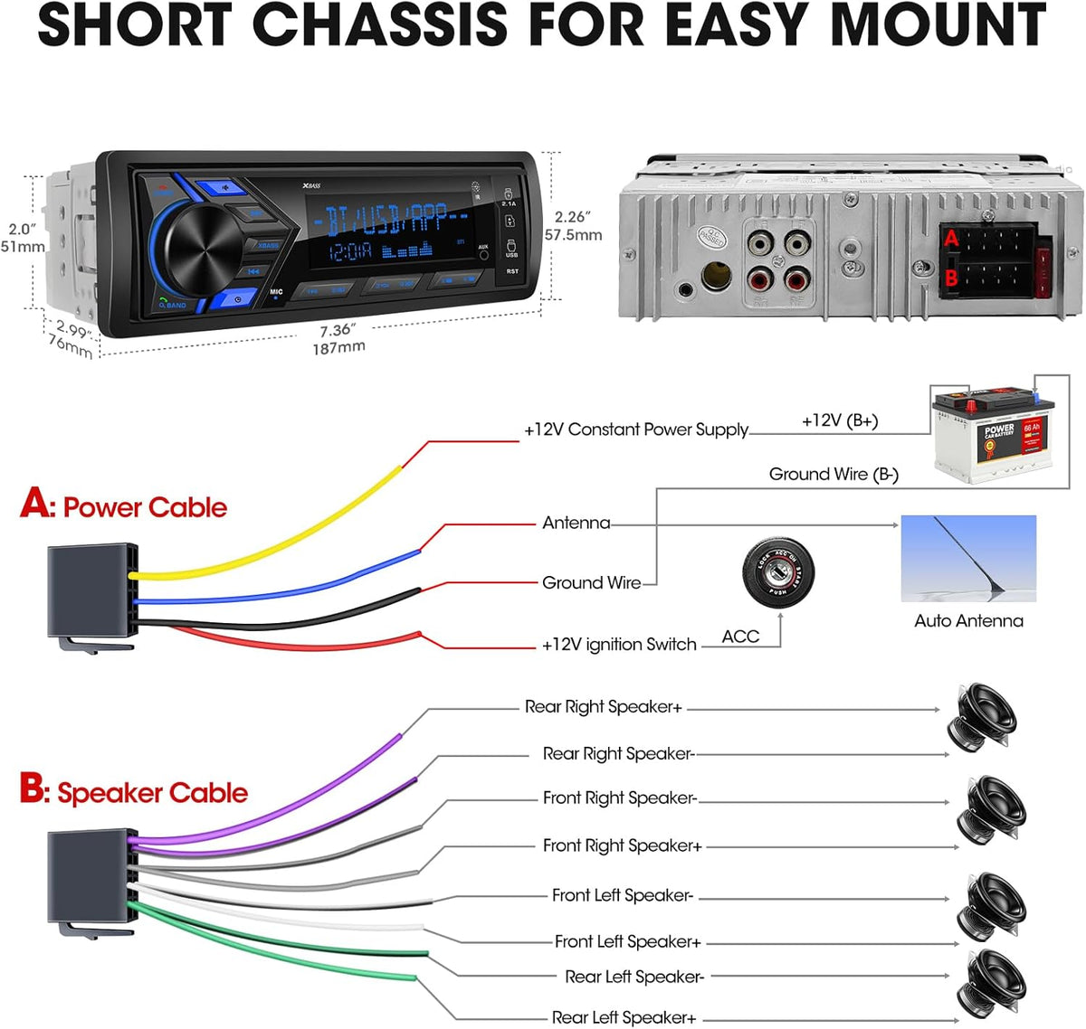 aboutBit 1-Din MP3 300W Single Din Car Stereo Bluetooth: Car Radio Receiver - in Dash Digital Media Player LCD Display