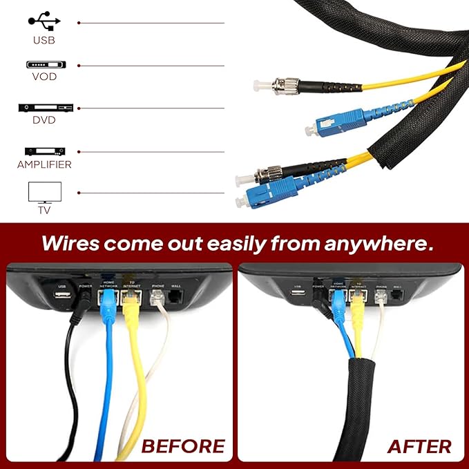 BuyUneed Black Split Braided Cable Management Sleeves 1/2inch -30Feet