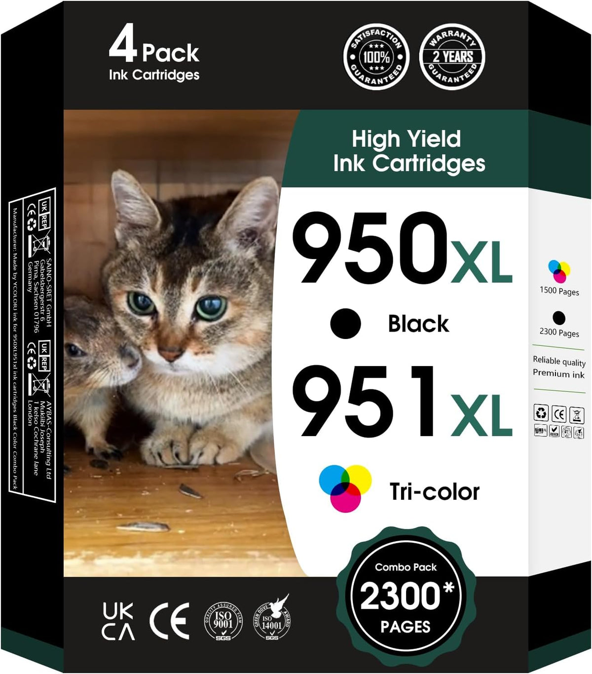 950XL 951XL Ink Cartridges Combo Pack Replacement for HP 950 951 XL for HP OfficeJet Pro 8600 8610 8630 8620 8615 8625 8100 276DW 251DW Printer,Black Cyan Magenta Yellow