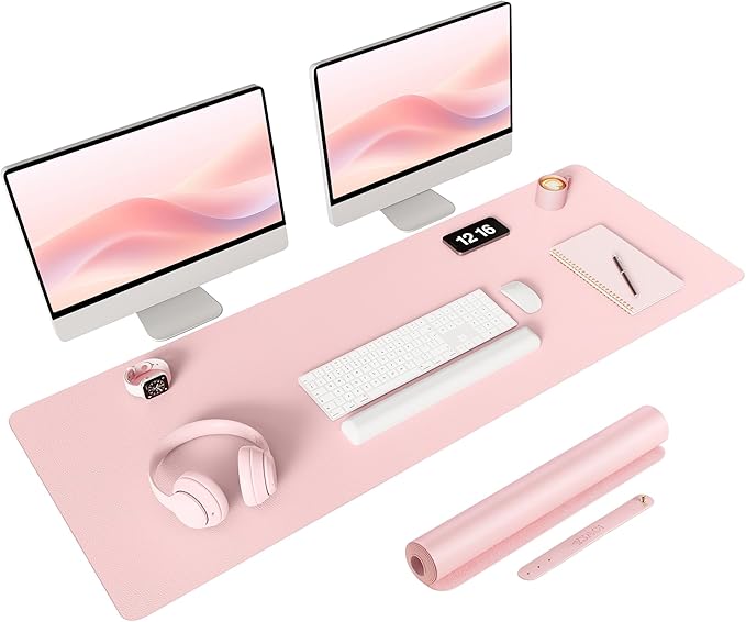 YSAGi Non-Slip Leather Desk Pad Long Size, Waterproof Laptop Computer Desk Keyboard Mat, Table Protector Blotter Mat, Large Mouse Pad for Office/Work/Home/Decor(Pink, 47" x 17")