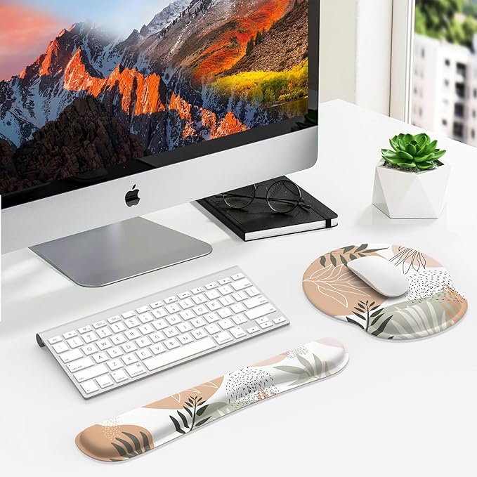 iLeadon Mouse Pad with Wrist Rest Set Ergonomic Mouse Pad with Non-Slip Base for Computer Home Easy Typing &amp Pain Relief Mouse Pad Wrist Support Boho