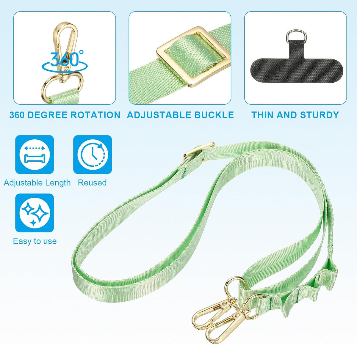 PATIKIL Universal Cell Phone Lanyard, Adjustable Crossbody Phone Strap Anti-Theft Polyester Neck Lanyard with Patches for Concerts Gym Travel Secure Hands-Free Carry, Green
