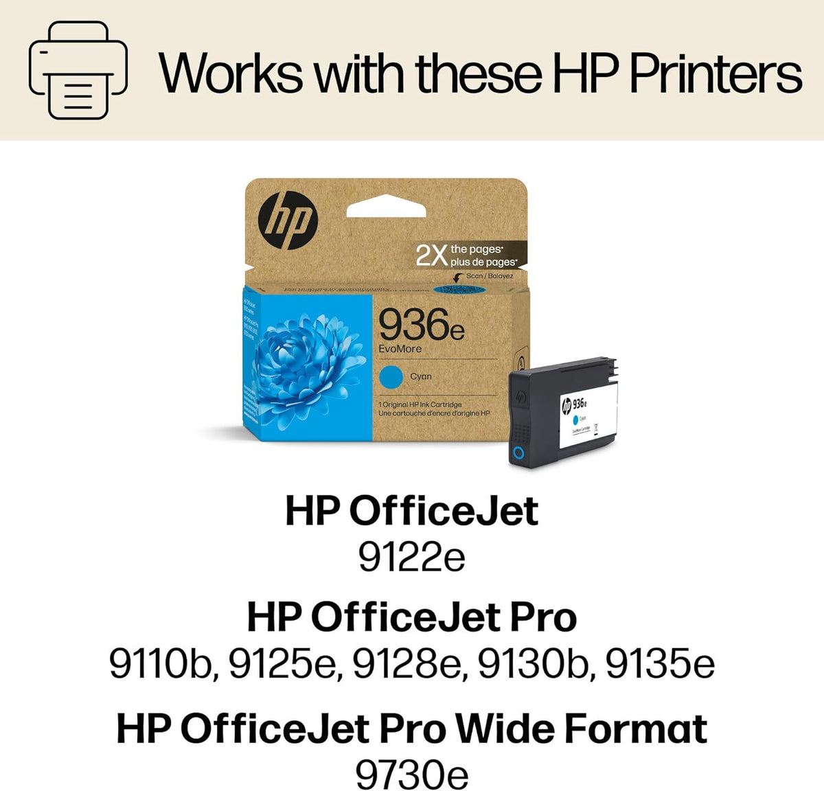 HP 936e EvoMore High Yield Cyan Ink Cartridge | Works OfficeJet 9120 Series, OfficeJet Pro 9100 Series, OfficeJet Pro Wide Format 9700 Series | Carbon Neutral | 4S6V3LN