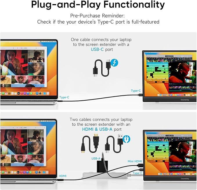 Portable Monitor 15.6'' FHD 1080P Laptop Monitors USB-C HDMI Travel Monitors for Laptop Ultra-Slim IPS HDR Display w/Speakers External Small Display for PC Phone Mac Xbox PS5/4 Switch