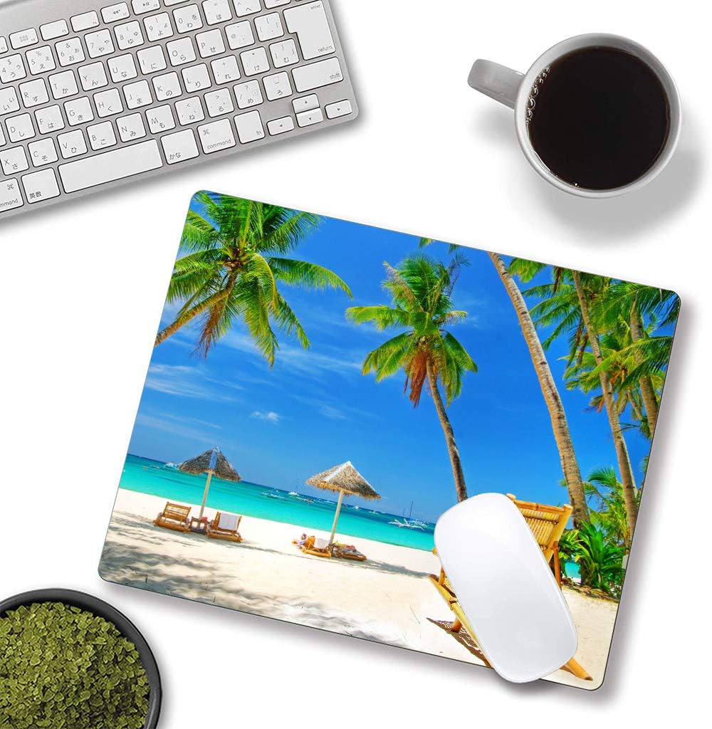 Beach Mouse Pad, Coconut Trees Mouse Pad, Nature Mouse Mat Square Waterproof Mouse Pad Non-Slip Rubber Base MousePads for Computer Office Laptop Men Women Kids, 9.5"x7.9"x0.12" Inch